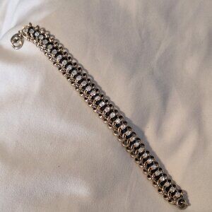 Vintage Chainmail Gold Tone Bracelet with Clear Crystals